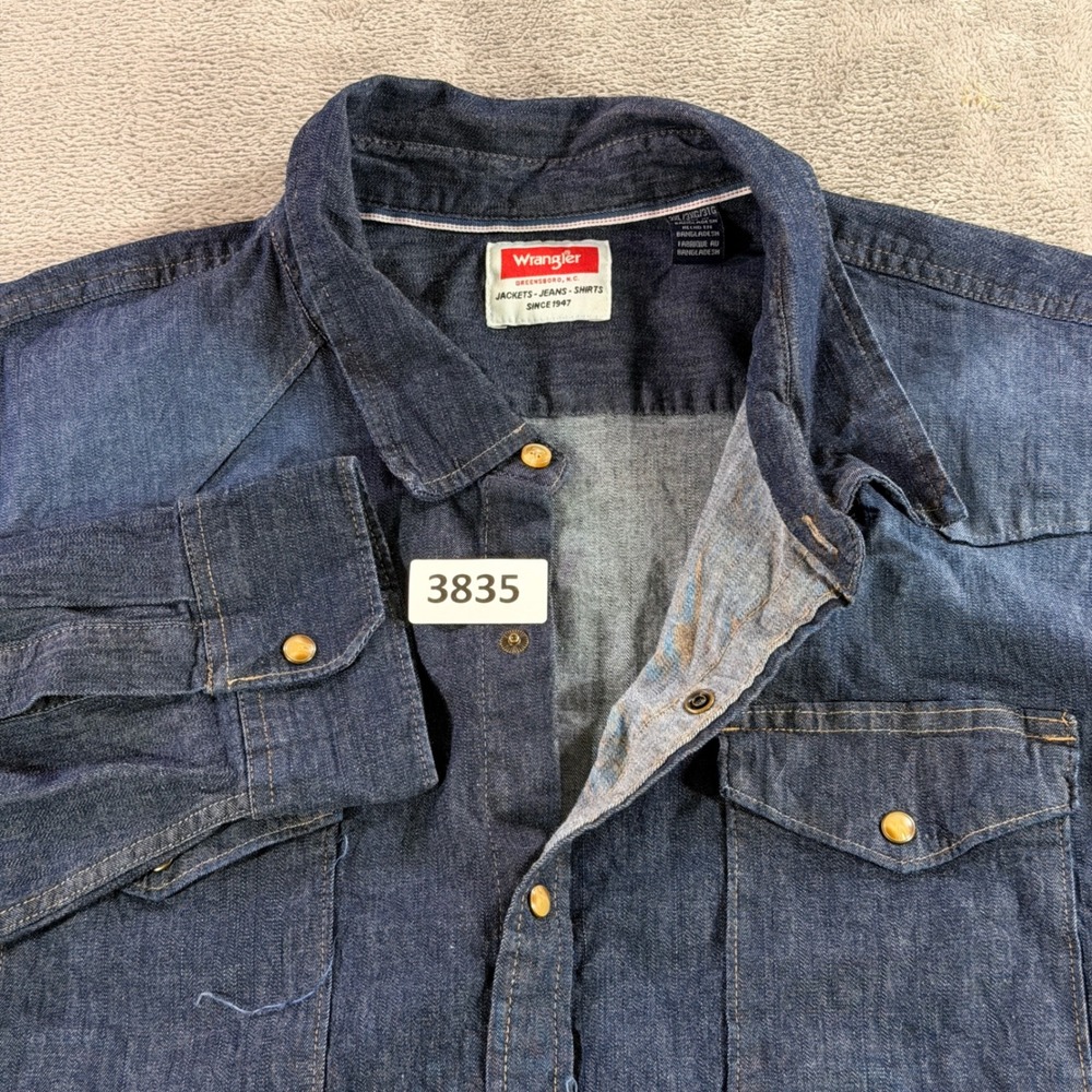 Wrangler Western Shirt Men 3XL Blue Denim Pearl‎ Snap Long Sleeve 112324429